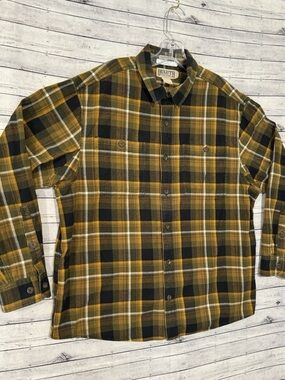 Duluth Trading Co Men’s Olive & Yellow Plaid Button-Down Shirt